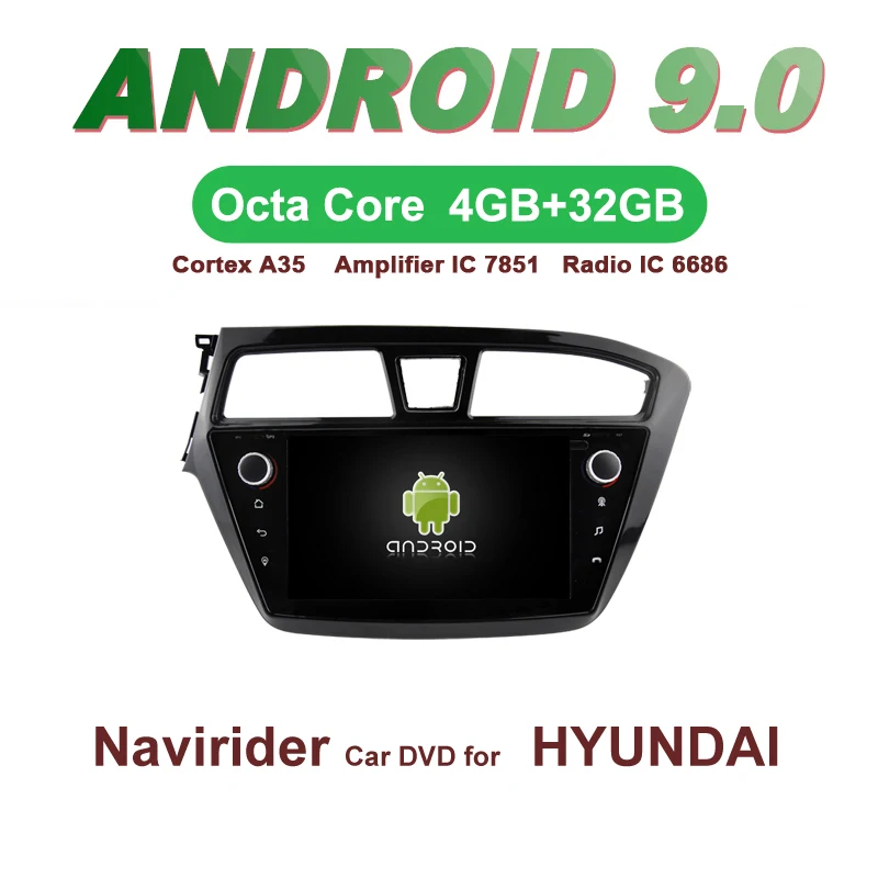 Perfect Navirider GPS Android 9.0 bluetooth stereo 4-Core 8-Core car DVD player for HYUNDAI I20 2015 LHD head unit autoradio accessories 0