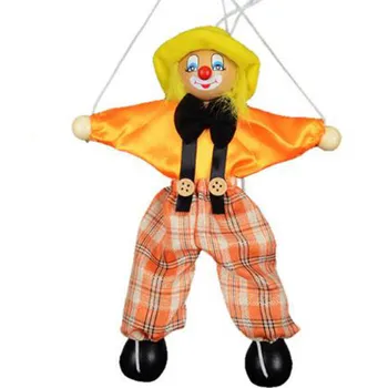 

Random Color Pull String Puppet Clown Wooden Marionette Joint Activity Doll Vintage Child Toy Funny Toy Practical Jokes