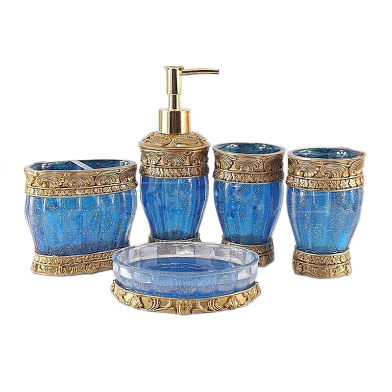 New Design Creative Red Blue Gold five piece set Resin Bathroom Accessory Set Wedding Room Bath