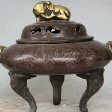 USPS в США S2545 1" Старый Китайский Фиолетовый Бронзовый 24 К Золото 3 Футов Слон Курильница Курильница