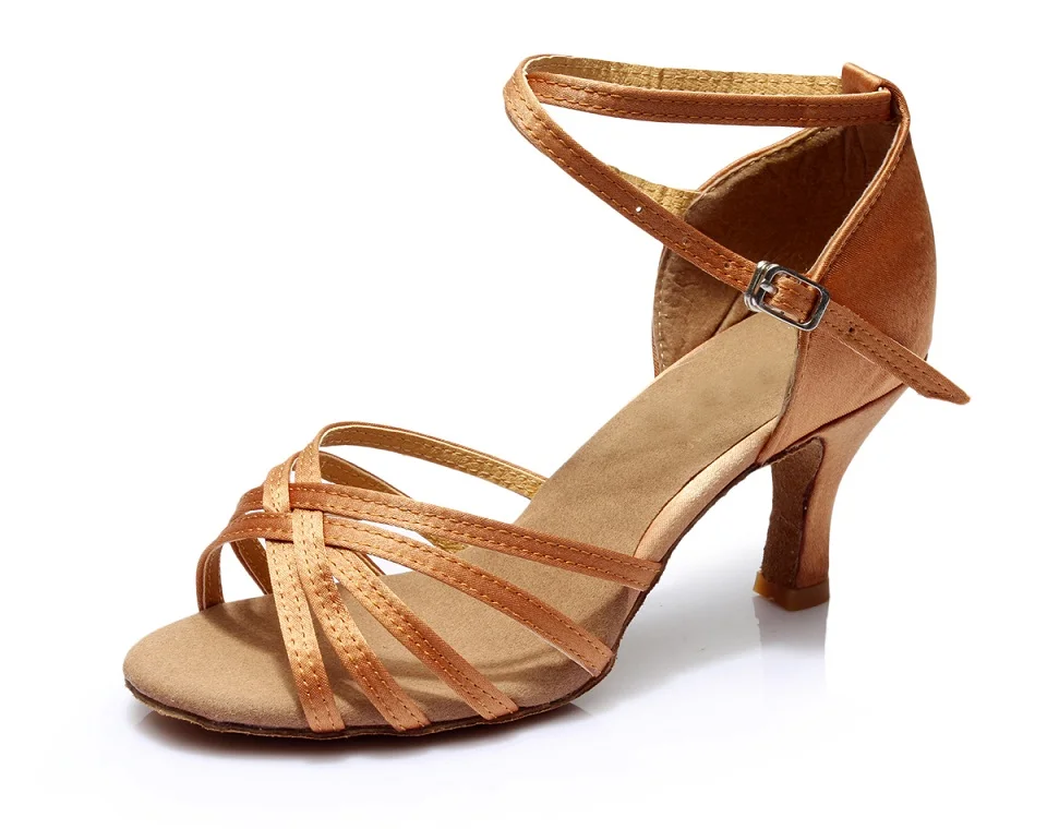 Женская обувь для латинских танцев; обувь для сальсы, бальных танцев, танго; женские кроссовки для танцев на высоком каблуке; A01G - Цвет: brown   5cm