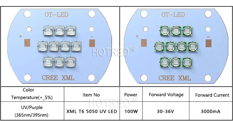 100 Вт CREE XML T6 УФ фиолетовый светодиодный 365nm 370Nm 395NM лампы ультрафиолетового COB светодиодный медный PCB для УФ светильник планшетный принтер клей