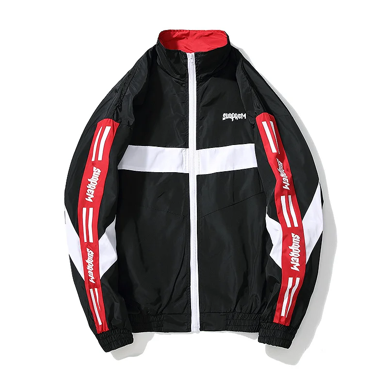 

2018 Box Logo Jacket Striped Fashion Season2 Coaches Windbreaker Windproof Raincoat Men Zipper Double 3M Reflective Jacket