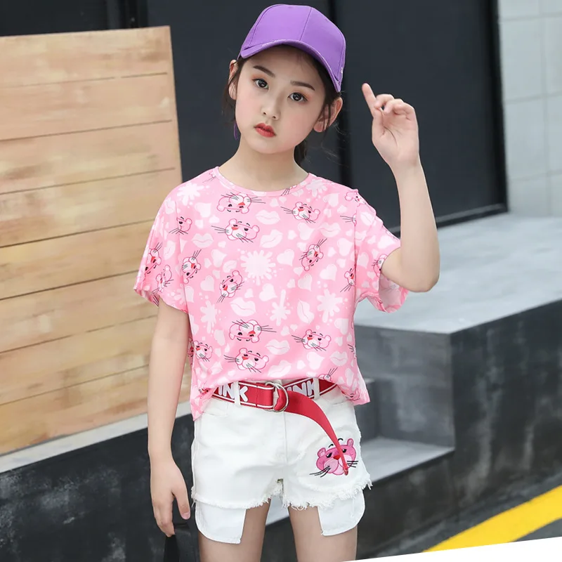 

Girls Fashion Outfits Summer Infant Floral Print Top + Denim Pants Two-piece Round Neck Party T-shirt Children's Clothing Sets