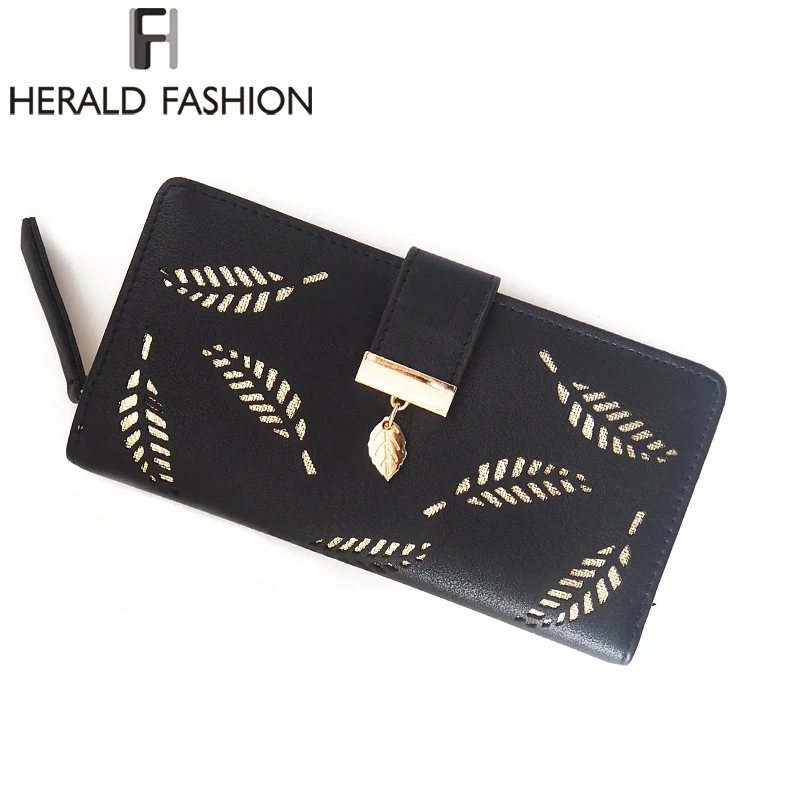 

Herald Fashion Women Leather Wallet Hollow Out Card Purse Coin Holder Money Clip Long Phone Clutch Quality Photo Cash Pocket