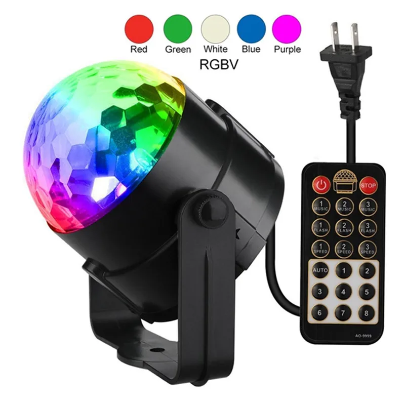 Мини RGB 3W хрустальный магический шар Светодиодная лампа DJ KTV диско лазерный светильник вечерние светильник s Звук ИК пульт дистанционного управления Рождественский проектор