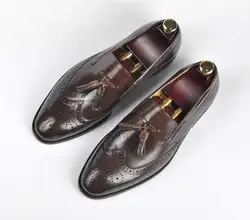 Обувь ручной работы мужские слипоны лоферы на плоской подошве умный повседневная обувь натуральная кожа без шнуровки кисточки