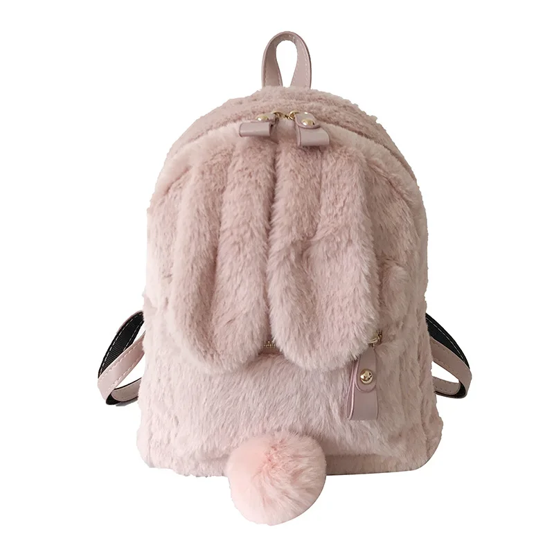 

Miyahouse Solid Color Rabbit Design Women Backpack Wool&Plush Patchwork Female Rucksack Long Ears Design Travel Bag For Ladies