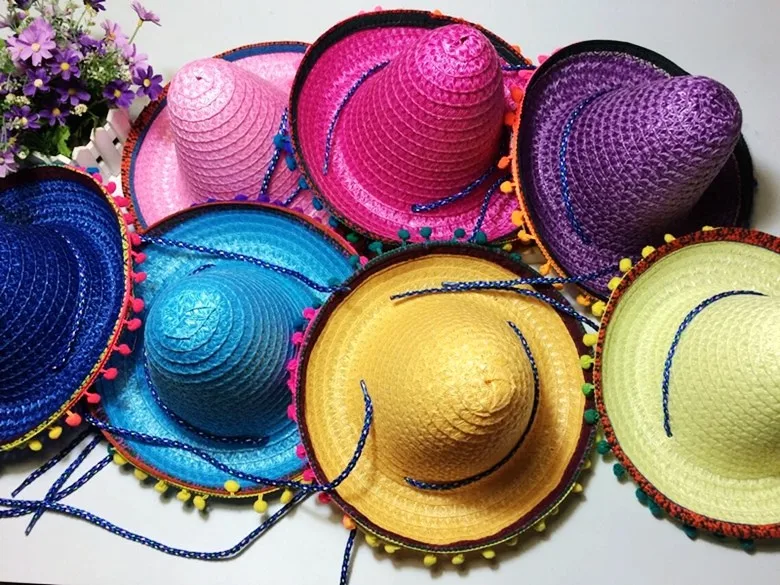 Соломенная детская шляпка Sombrero вечерние шляпки с помпоном 6 шт./лот|Мужские шляпы