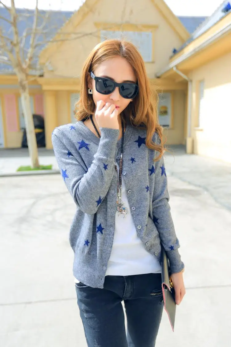 Europe All-match Female Stars Cashmere Cardigan Knit Shirt Fashion Leisure Pure wool Sweater Coat |