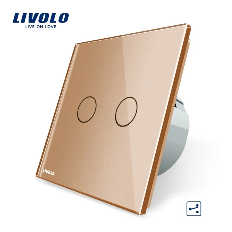 Livolo EU Стандартный сенсорный переключатель, 2 банды 2 способа управления, Хрустальная стеклянная панель, настенный выключатель света, 220 В 250 В, VL-C702S-11 для умного дома