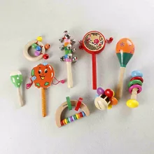 1pc newborn educational baby wooden toys 0-18 month Baby Colorful Bebe Handbell Baby Rattles & Mobiles Geometric shape T1116