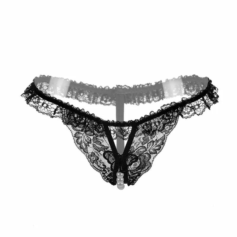 

Sexy Lingerie For Women's Sexy Thongs Tangas Lace Transparent Crotchless Sexy Panties Briefs With Pearl Beads Sexy Underwear