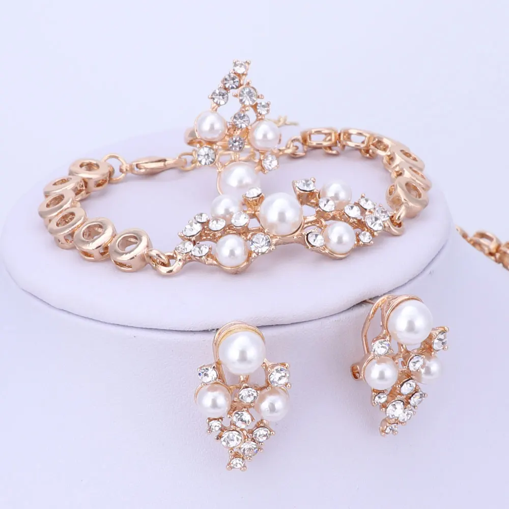 Золотой цвет имитация жемчуга Кристалл Ювелирные наборы винтажные модные ожерелья для женщин Свадебные аксессуары