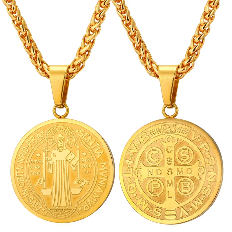 U7 Vintage Saint Benedict Medal Necklaces & Pendants Stainless Steel