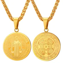 U7 Vintage Saint Benedict Medal Necklaces & Pendants Stainless Steel Gold Plated Religious Necklace Women Men Jewelry P157