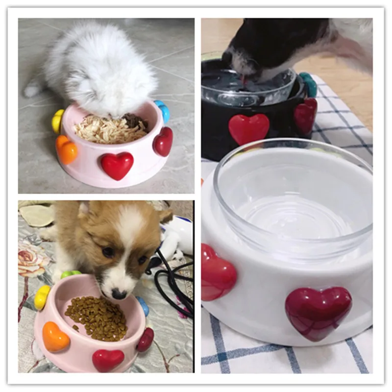 Кошка Собака Керамика s чаши Еда купели принцесса Красочные Сердце кошки собаки