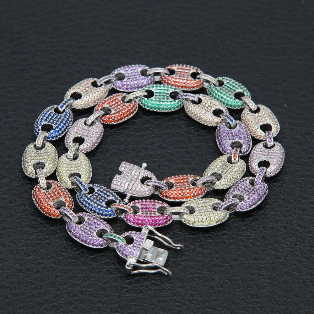 Collares Uwin 13mm para hombres/mujeres Puffed Marine Chain Fat Links Choker Hiphop Iced Out Colored Cubic Zircon joyería de moda - 2