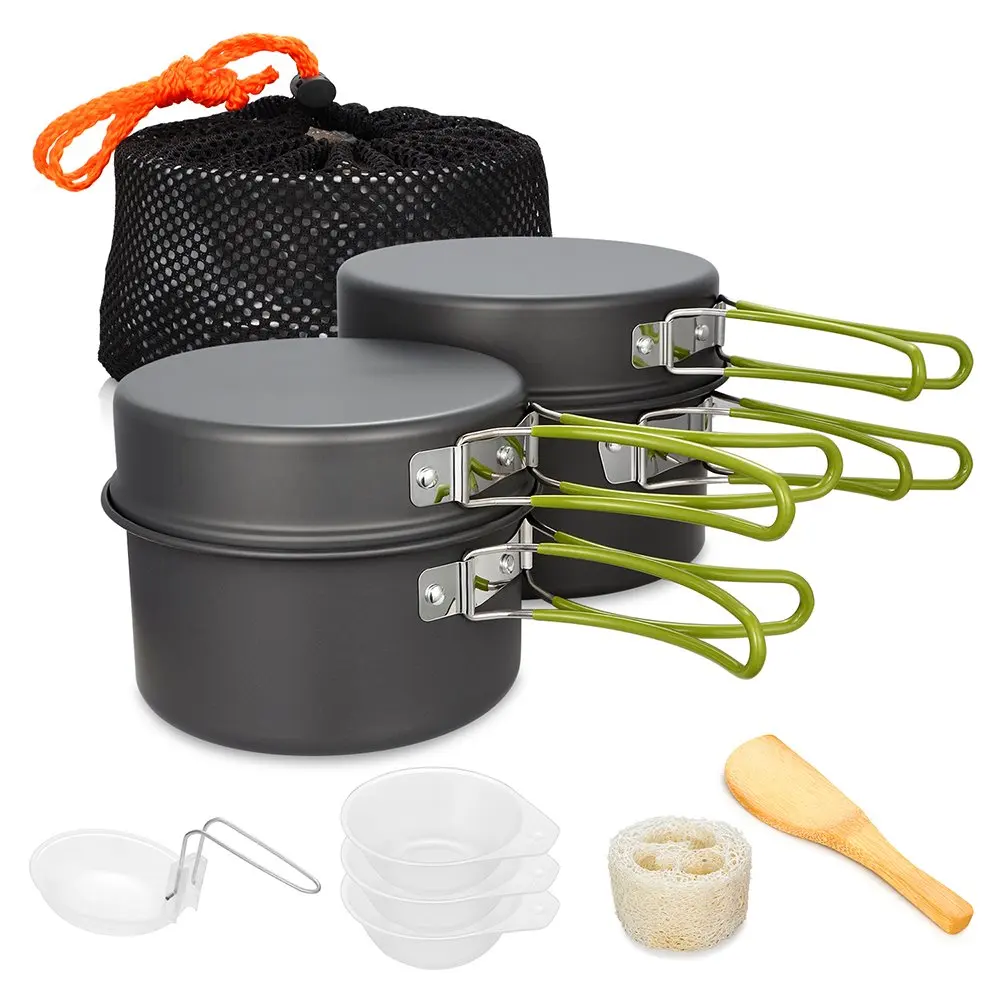 

11Pcs Aluminum Camping Cookware Non-Stick Cauldron Pot Frying Pans Portable Outdoor Camping Hiking Picnic Utensils Tableware Set