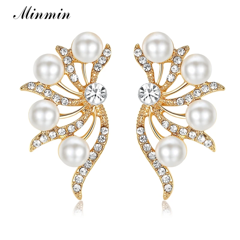 

Minmin Simulated Pearl Stud Earrings for Women Silver Color Flower Crystal Earrings 2018 Wedding Jewelry Christmas Gifts MEH1025