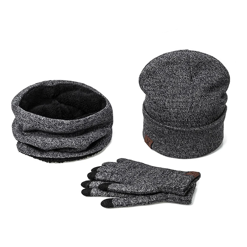 

2018 New Women Men Hat Caps Knitted Beanies Wool Warm Scarf Thick Windproof Balaclava Hat Scarf Gloves 3 Pieces Set For Female