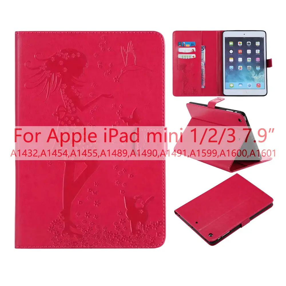 Red Чехол для iPad Mini 4 чехол с тиснением из искусственной кожи+ мягкая задняя крышка Trifold Stand Auto Sleep/Wake up Smart Cover для iPad Mini 1/2/3 - Цвет: Red