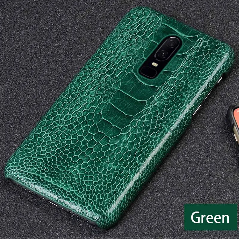 Натуральный страусиный кожаный чехол для телефона Oneplus 5, 5, 6, 6, 7, 7, Роскошный чехол для One plus, 6, 7, Pro, 7, Armor - Цвет: Green