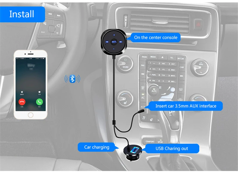 Беспроводной Bluetooth музыкальный bluetooth-аудиоресивер V3.0 Aux 3,5 мм аудио приемник адаптер для автомобиля Музыка Аудио USB Зарядка выход