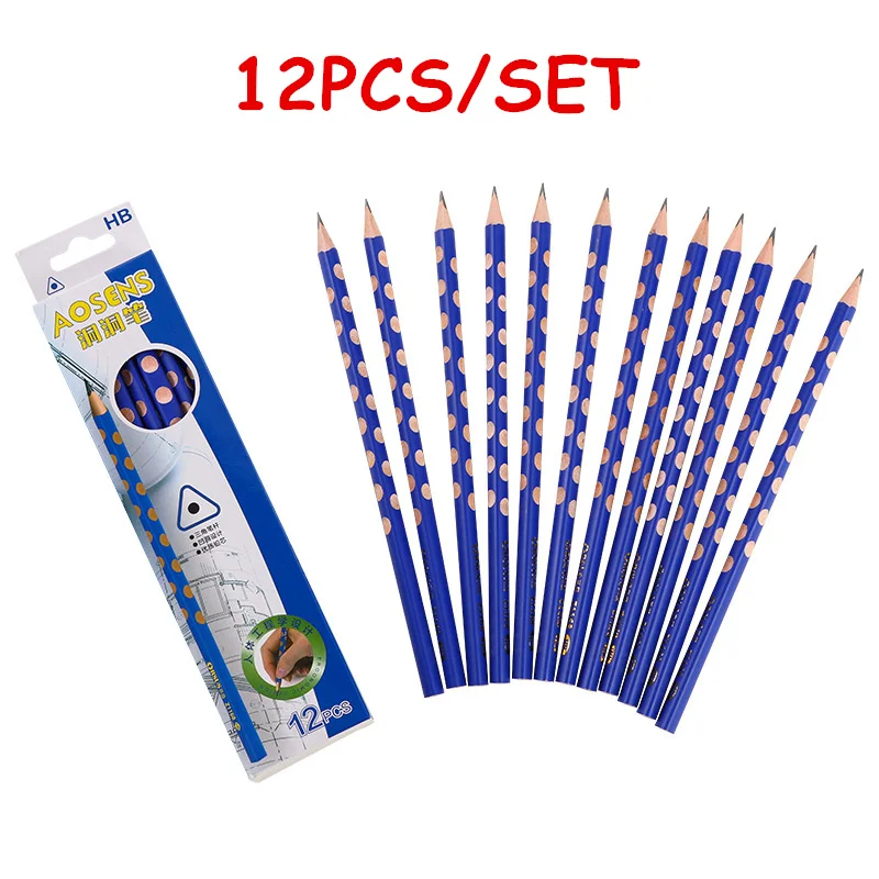 

12Pcs/Set Hole Pencil Hb Pencil Stationery writing Supplies Triangle Cute Pencils For School Basswood Office Kids Gift lapices