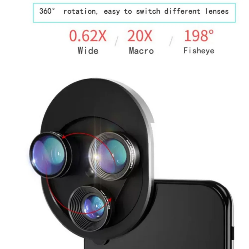 

High Quality Wide Macro fish eye Mobile Lens Camera Kits Rotary Mobile Phone Lens Universal For iphone Samsung Huawei Any phone