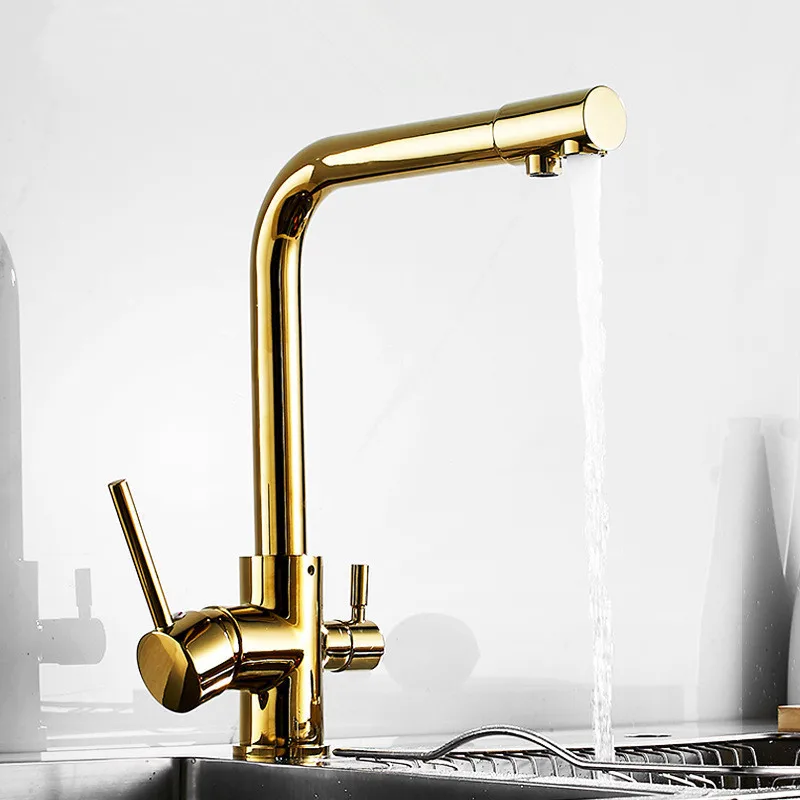 Kitchen Faucet Drinking Filter Water Single Hole Black Hot & Cold Brass Pure Sink Mixer Tap Deck Mounted Rotating Gold/Chrome