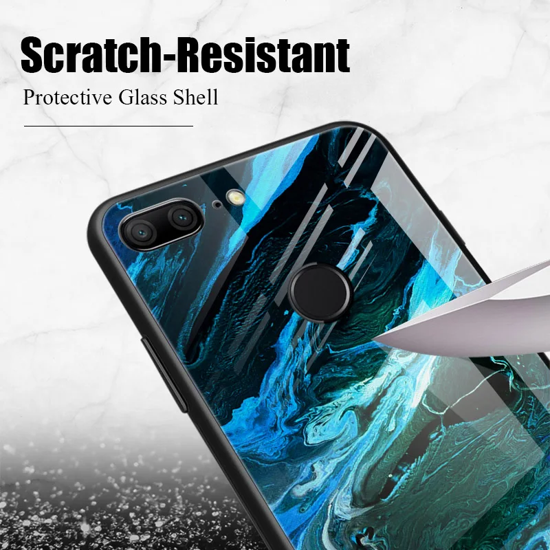 Hisomone Marble Phone Case On For Huawei Honor 9 Lite Texture Tempered Glass Back Case Cover For Huawei P Smart P20 Lite