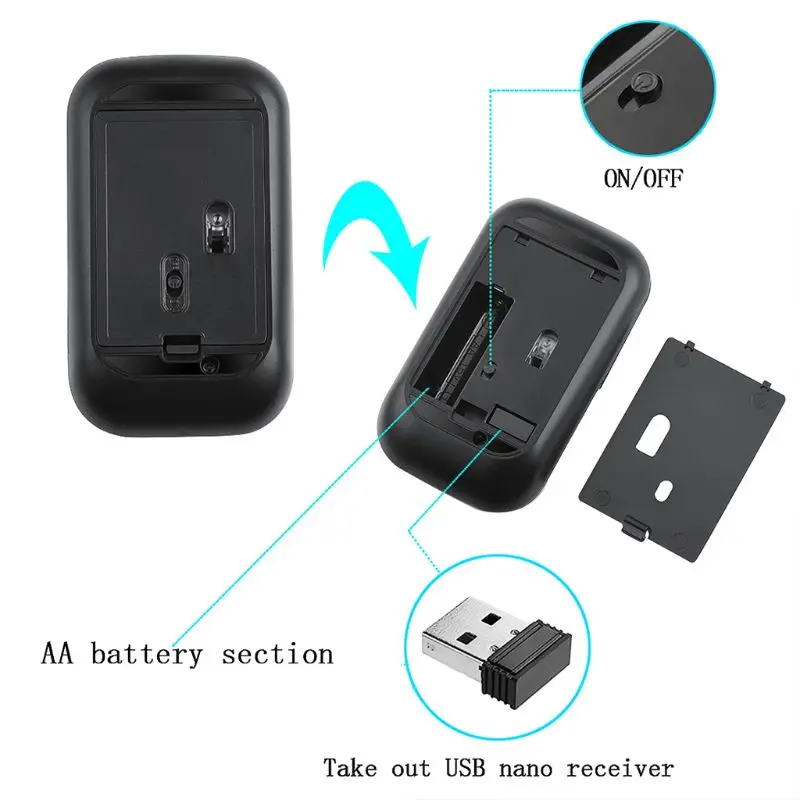 

Wireless Gaming Mouse 2.4GHz 4 Button Rechargeable Adjustable 2400DPI Optical Computer Mice USB Receiver PC Laptop Desktop