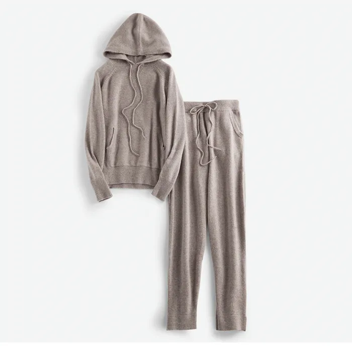 cashmere moletom com capuz and jogger set