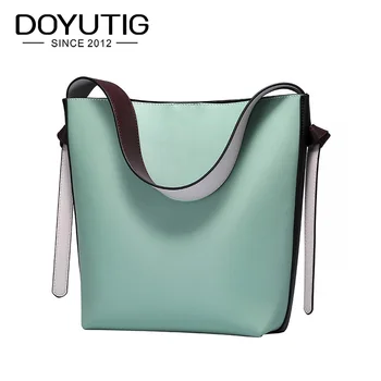 

DOYUTIG European Design Women's Big Bucket Genuine Leather Cowhide Handbags Lady Genuine Leather Large Capacity Big Totes F656