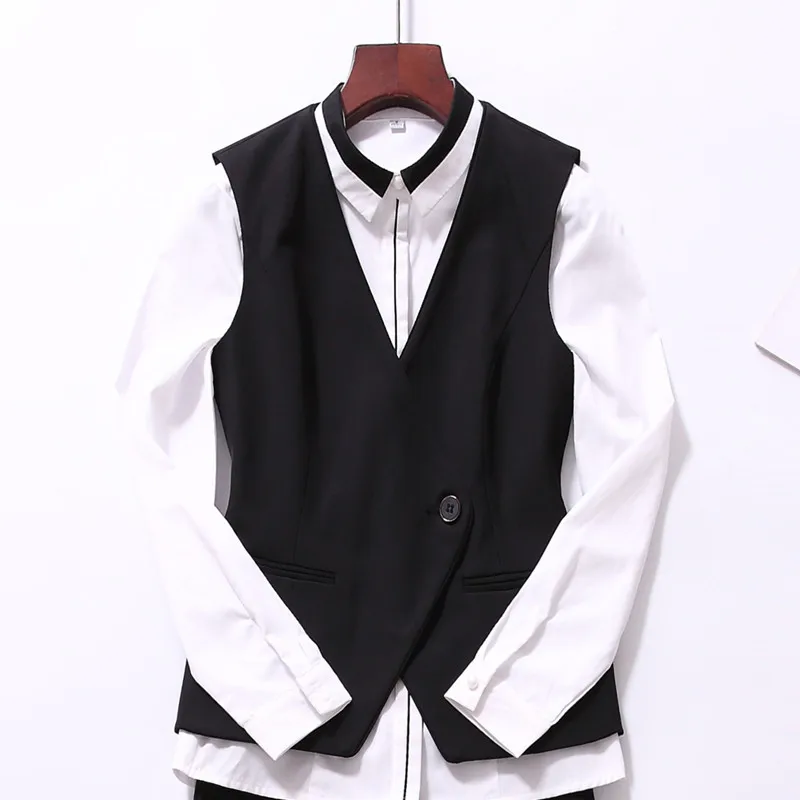 Fashion business Interview vest women new spring Slim V Neck Formal office ladies vest coat plus size uniforms