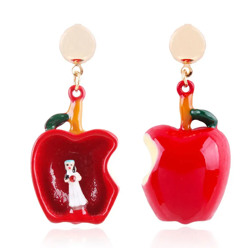 

Warmhome Trendy Jewelry Enamel Glaze Cute Apple Asymmetrical Women Stud Earrings Personality Fairy Cartoon Female Gift JEN0068
