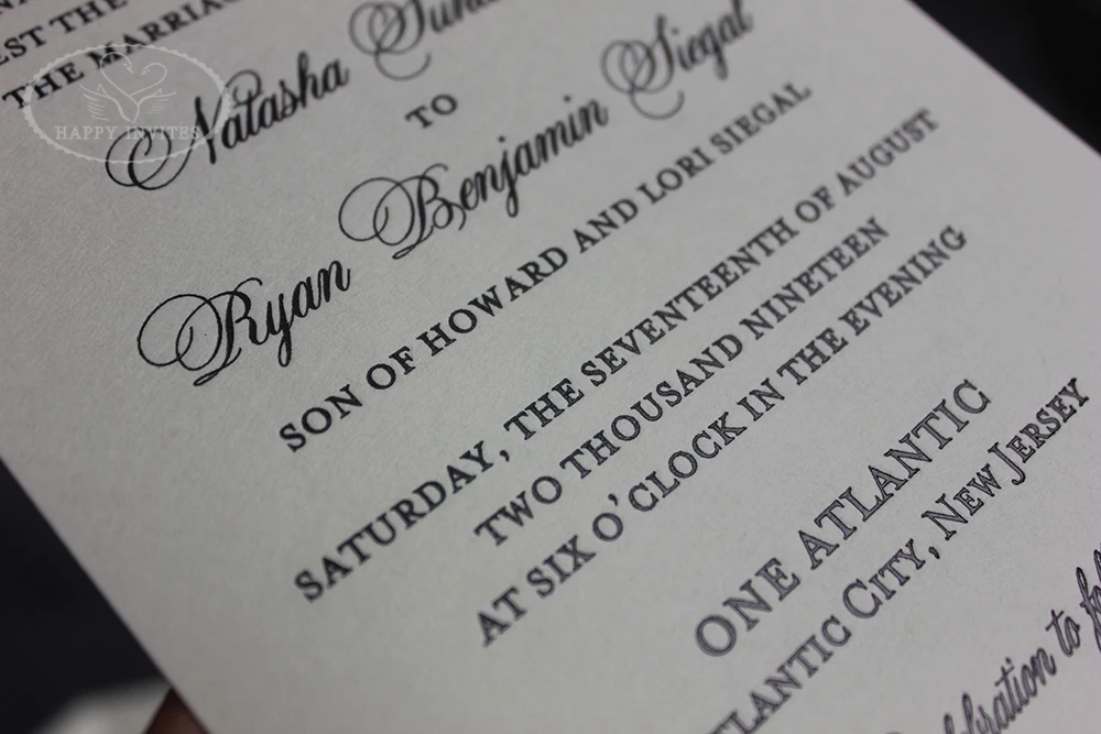 HI1155-06 Custom Ivory  Invitation Card Cotton Paper  with Black Foil Letterpress Made in China