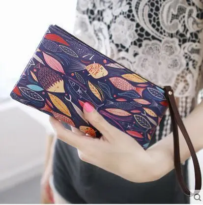 

High Quality Leaves Fish Design Women Wallet Girl Carteira Feminina Sac Femme Coin Purse Phone Ley Card Bags Clutch Wristlet