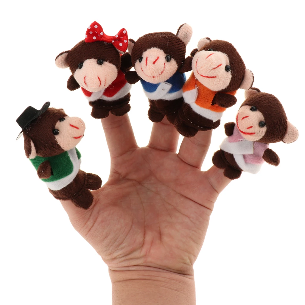 7 штук история время пальчиковые куклы набор-мягкие плюшевые щенки-5 маленьких обезьянок, 1 мама обезьяна и 1 доктор обезьяна