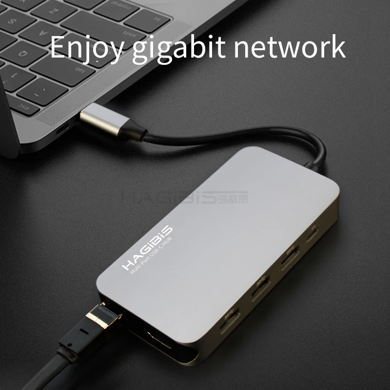 Hagibis 9-en-1 USB tipo C-c HUB 3,0 USB-C a 4 K HDMI/SD/ adaptador Gigabit Ethernet de carga PD lector de tarjetas TF para MacBook Pro HUB - 3
