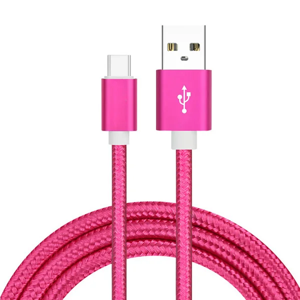 Кабель для быстрой зарядки type-C, 0,25 м, 1 м, 2 м, 3 м, type C, usb-кабель для зарядного устройства типа C, нейлоновый провод для huawei P3o Pro OnePlus 7 Pro - Цвет: Hot Pink