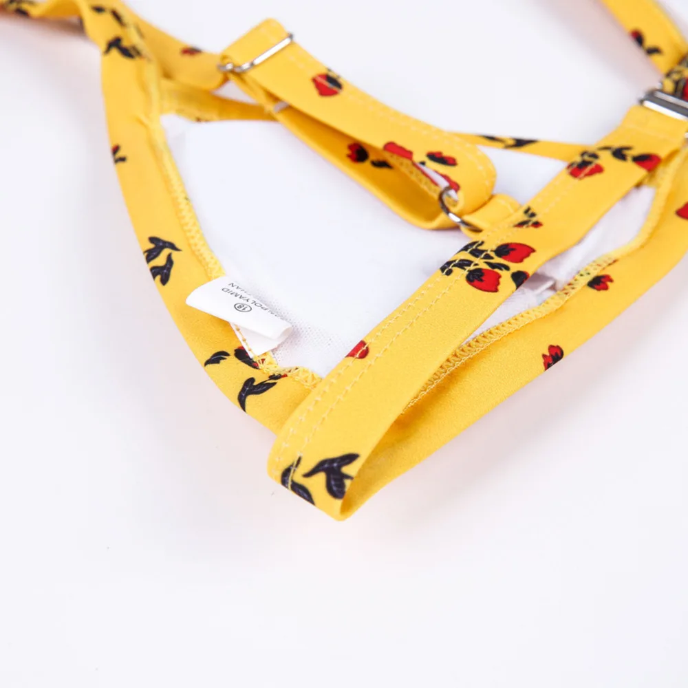 Women Girls Yellow Printed Nylon Triangle Bikini Low Waist Split Sexy Cute Swimsuit Pack Up Bikini Sets bikinis 2018 mujer