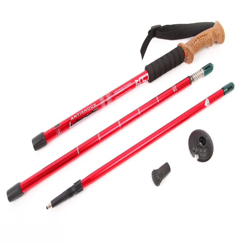 4 colores Trekking ajustable caminando Anti-Shock bastones de senderismo Alpenstock de carbono de acero de tungsteno de polo