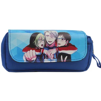 

Hot Yuri on Ice Pencil Bags Cases Leather Cover Canvas Purse for Pen Pencil Organizer Bag Stationery Supply Two Zippers Wallets