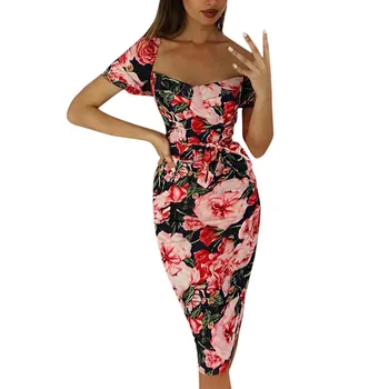 

KLV 2019 Women Summer Holiday Off Shoulder Dress Ladies Evening Party Sundress free shipping D4
