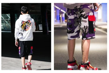 

Men’s Camouflage Cargo Shorts, Summer Street Fashion Short Pants for Adolescents and Young Boys, Contrast Color Camo Work Shorts