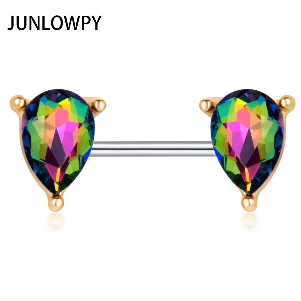 JUNLOWPY Rainbow Water Drop Nipple Bars Barbells Rings Stainless Steel Ear Lobe 14 Gauge Piercing Earring Fit Body Jewelry 20pcs | Украшения