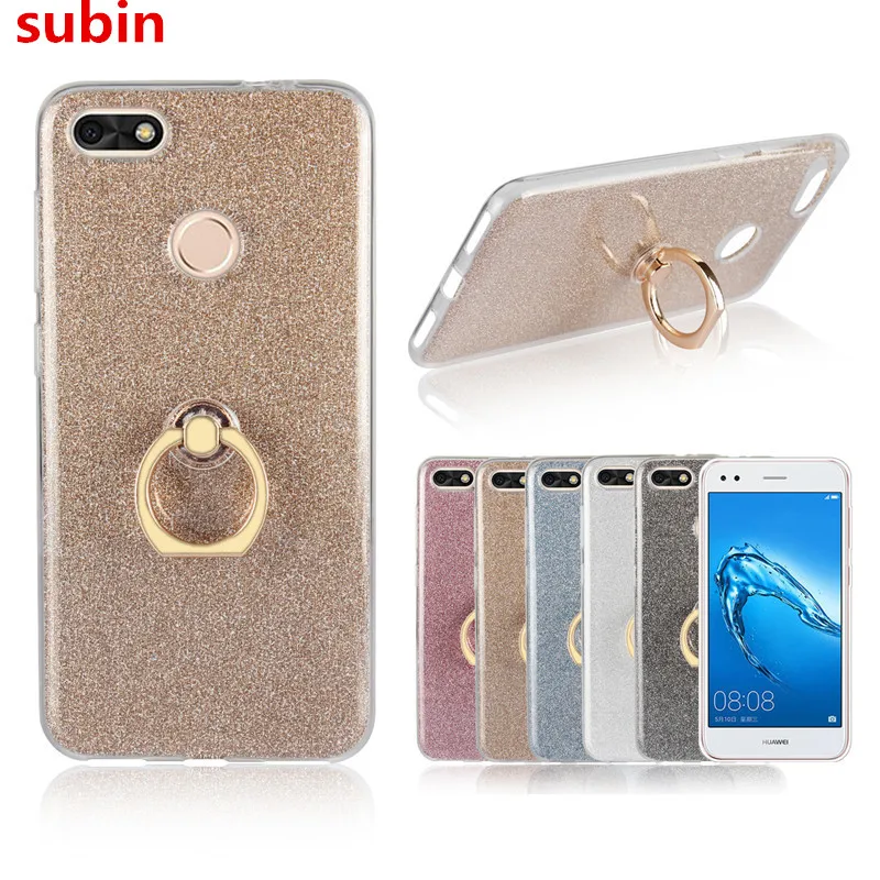 

For Huawei P9 Lite Mini Case 5.0 inch Flash powder 3D Relief Silicone Soft For Huawei P9 Lite Mini Cover TPU With Ring Phone Bag