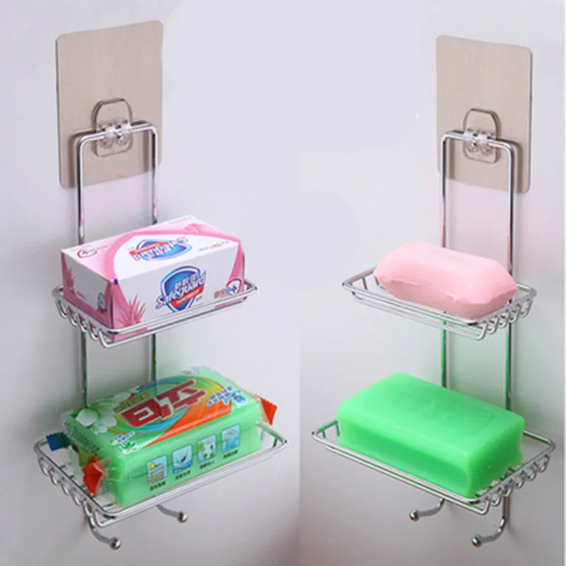 

DLYLDQHStainless Steel Double Suction Cup Soap Holder Bathroom Soap Holder Bathroom Tray Accessories Kitchen Wall Tableware Rack